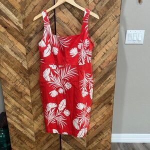 Boden Yolanda Red and White Leaf Print Dress 💯 cotton woman’s 8R in perfect cond